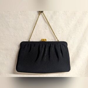 Vintage Black Evening Bag with Rhinestone Clasp – USA Made